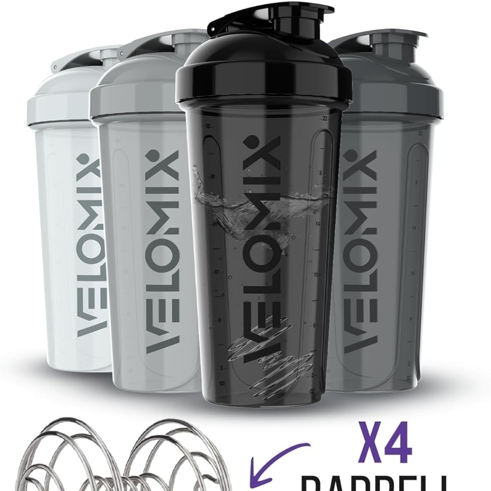 4 PACK- 28 oz Protein Shaker Bottle for Protein Mixes - 4x Wire Whisk